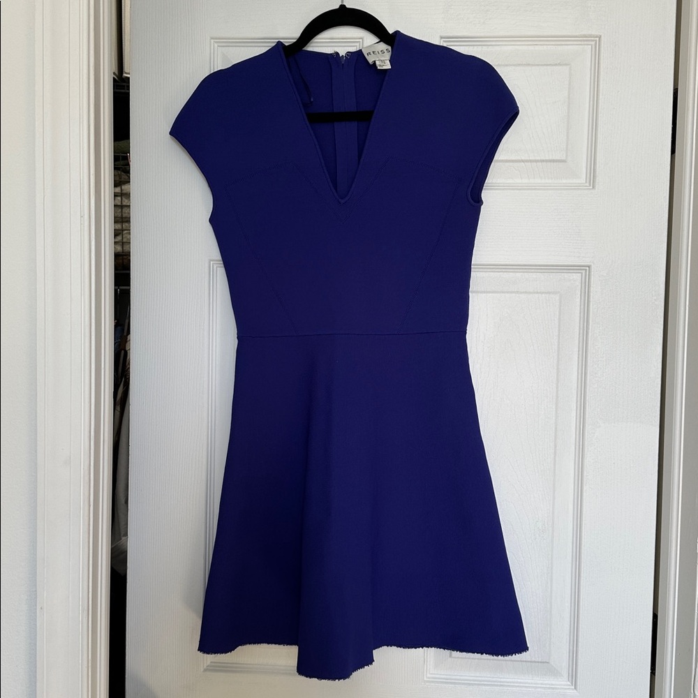 Reiss purple rib knit a line mini dress